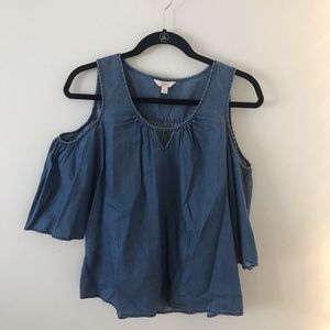 denim cold shoulder blouse